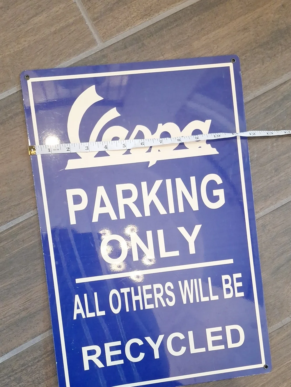Retro Vespa Parking Only Metal Rectangular Sign Blue & White